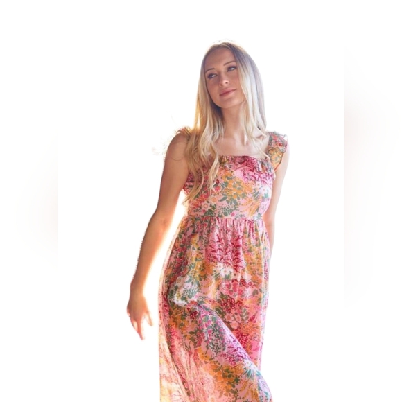 Banjanan Alexa Floral Ruffle Midi Dress Pink Small Preowned - Picture 3 of 11